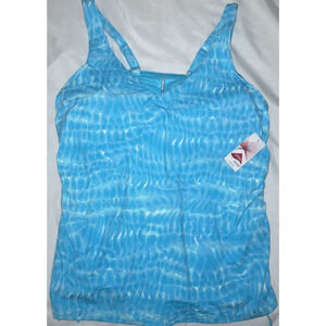 Lands End Tankini Swim Top Plus Size 26W Blue Aqua Underwire Adjustable Straps
